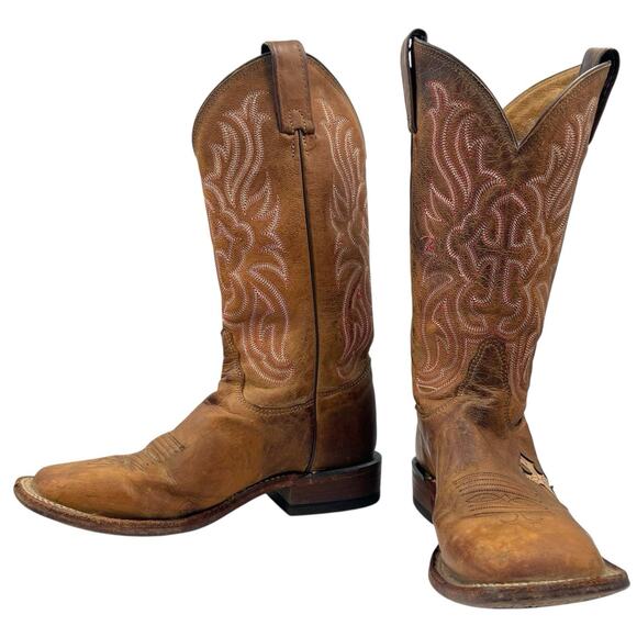 VINTAGE TONY LAMA COWBOY WORK BOOTS Y2K SQUARE TOE WESTERN EMBROIDERED CROSS 6.5 - Picture 1 of 8